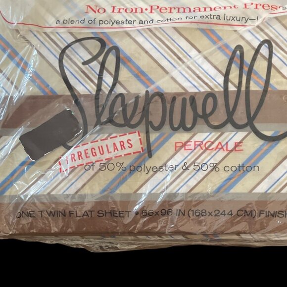 Vtg. Sleepwell Twin Flat Sheet Plaid No Iron-Permanent Press Made in USA - Picture 3 of 4